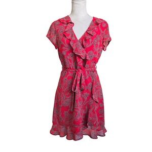 Bardot Red Floral Ruffle Wrap Dress‎ Party Cocktail Women's US 6 S EU 38
